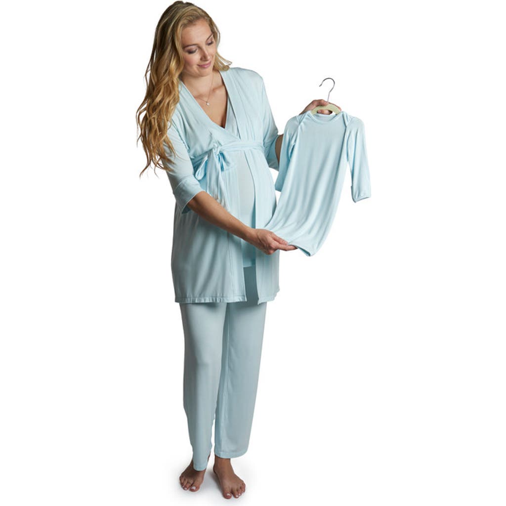 Everly Grey Analise During & After 5-piece Maternity/nursing Sleep Set For Mom & Baby In Blue