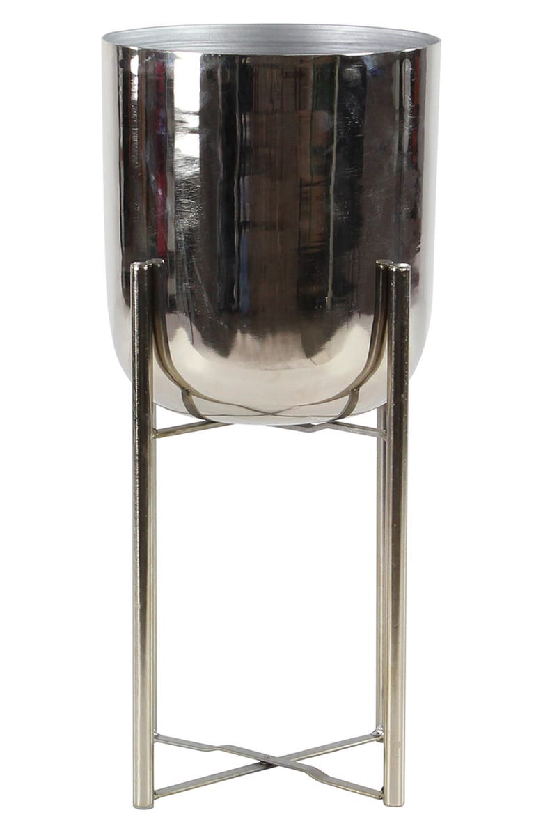 WILLOW ROW Silvertone Metal Glam Planter with Removable Stand - Set of 2, Alternate, color, Silver