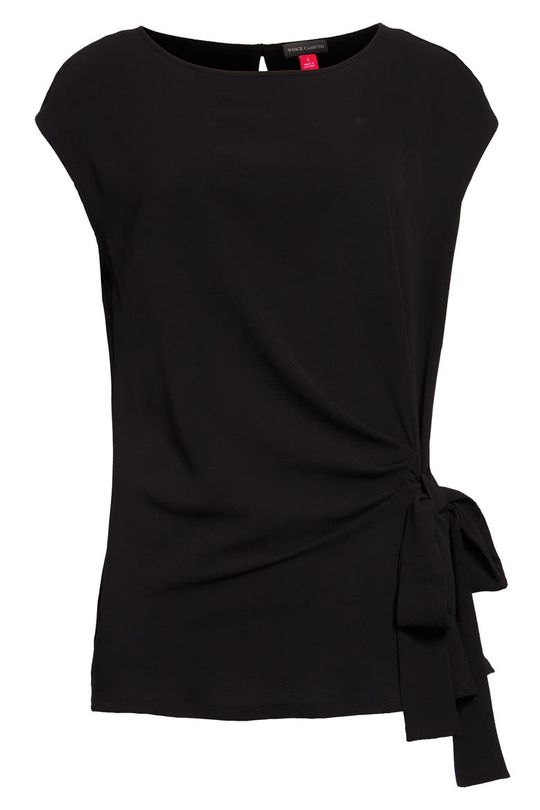 Mixed Media Tie Front Blouse, Alternate, color, RICH BLACK