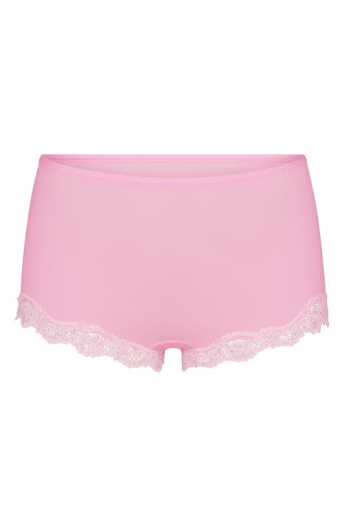 Skims Lace-trim Fits Everybody Boyshort Briefs In Pink