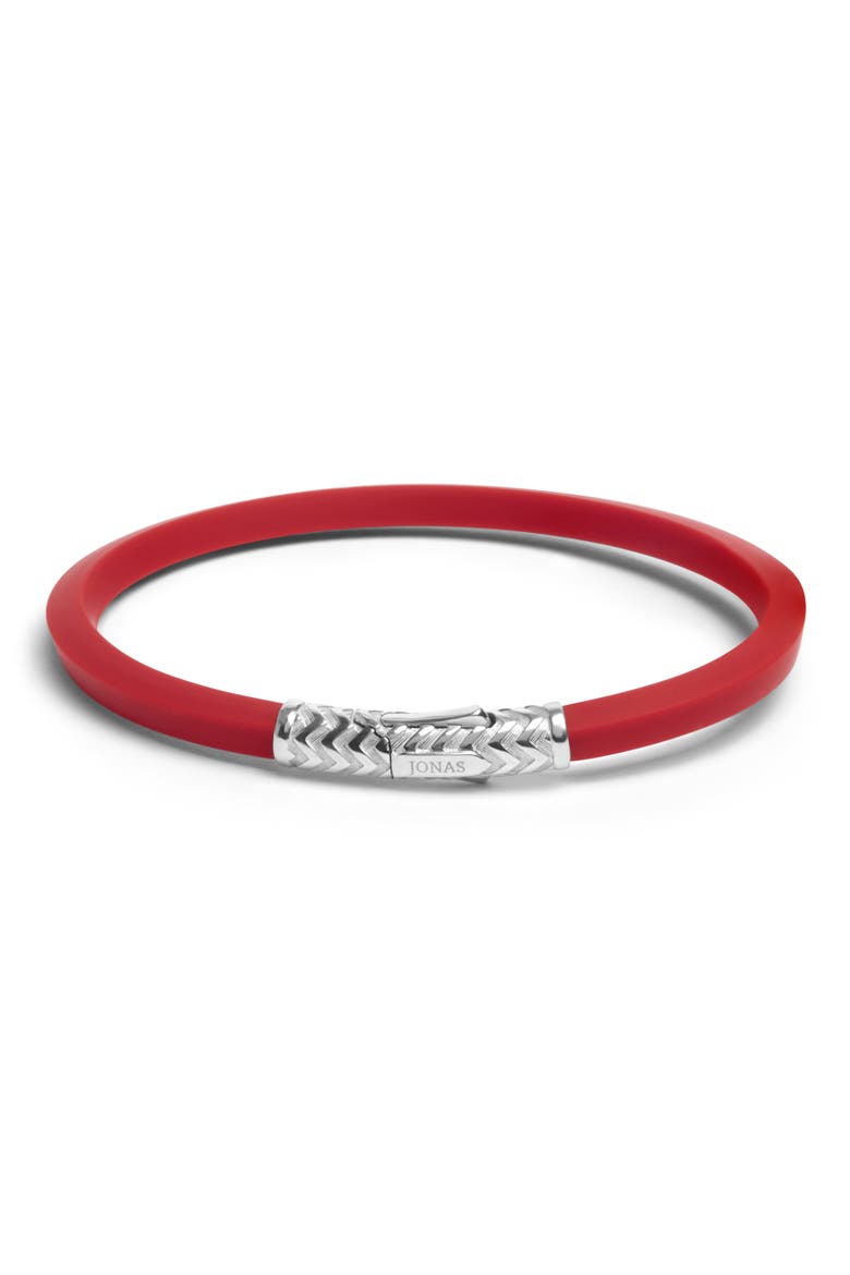 Men's Rubber & Sterling Silver Bracelet, Main, color, RED