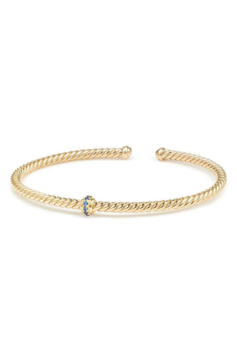David Yurman Renaissance Center Station Bracelet with Diamonds in 18K Gold, 3mm, Main, color, Gold/ Light Blue Sapphire