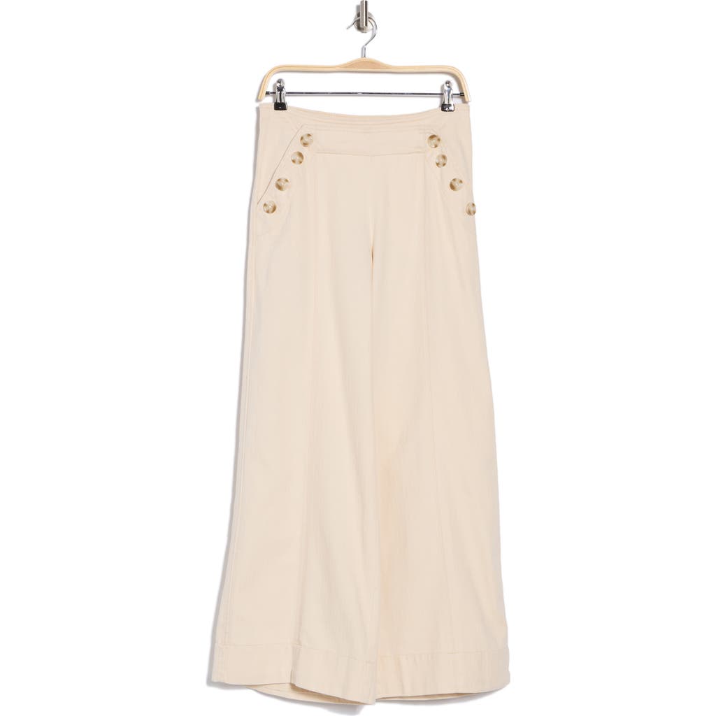 Democracy Herringbone Sailor Cotton Wide Leg Pants In Ecru
