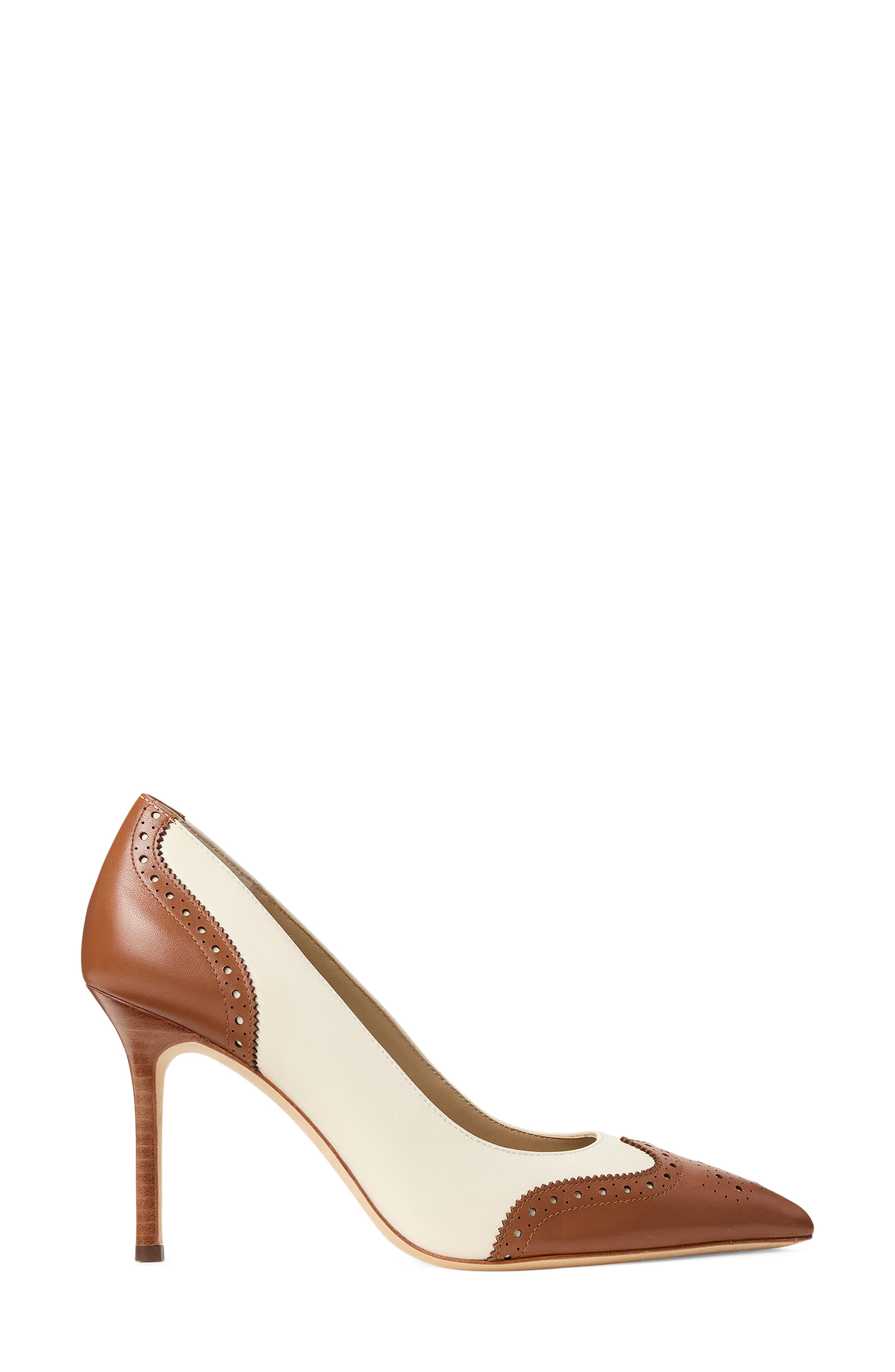 Ralph Lauren Lynden Perforated Pointed Toe Pump, Alternate, color, Vanilla/ Lauren Tan