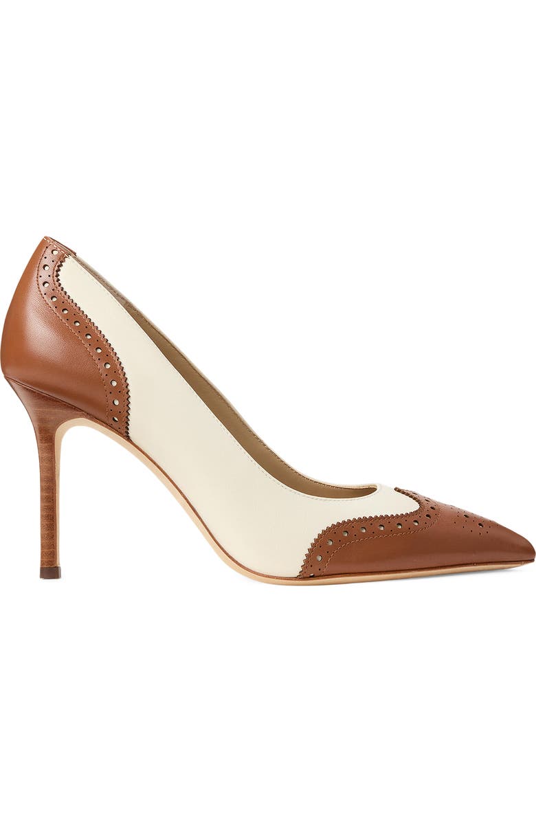 Ralph Lauren Lynden Perforated Pointed Toe Pump, Alternate, color, Vanilla/ Lauren Tan