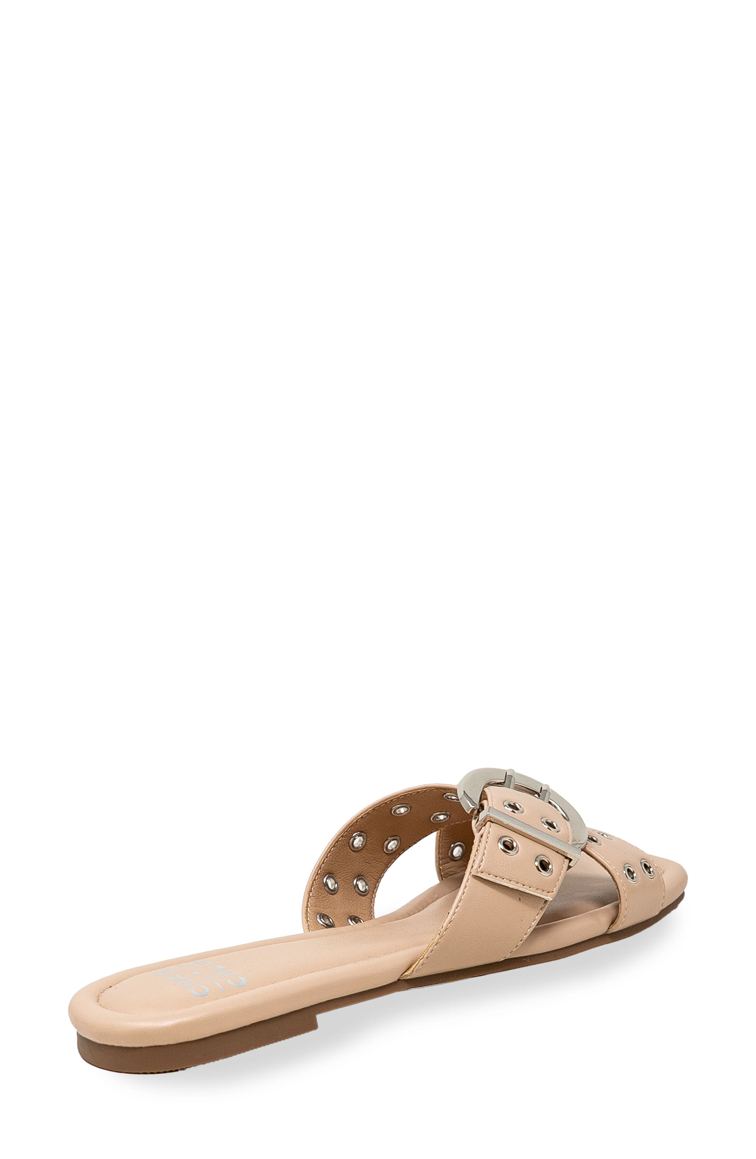 Grommet Cross Strap Slide Sandal, Alternate, color, BEIGE PU