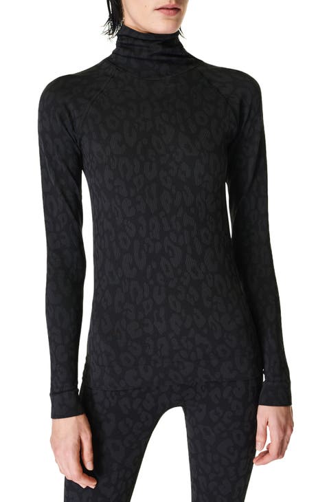 Mock Neck Leopard Print Jacquard Base Layer Top