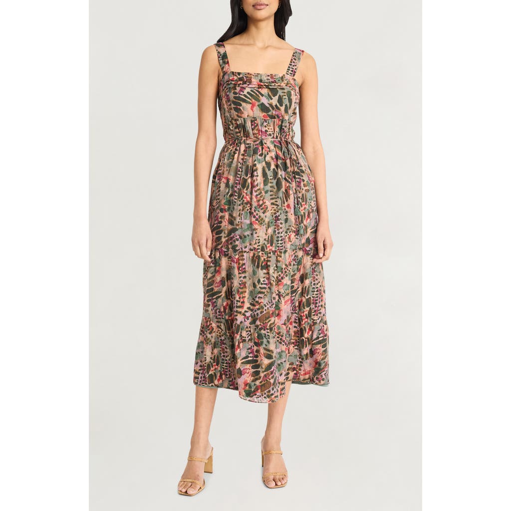 The Good Journey Cypress Stripes Midi Sundress In Brown/wine/coral