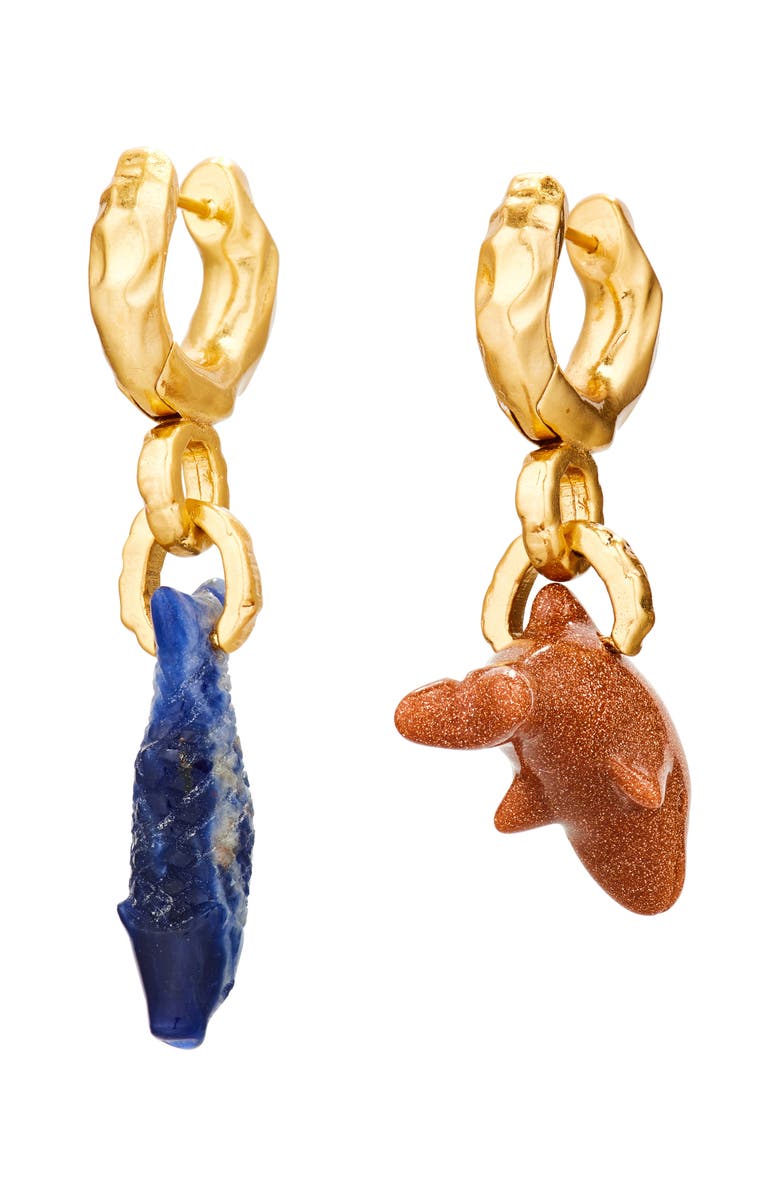 Zimmermann Solara Mismatched Drop Huggie Hoop Earrings, Alternate, color, Antique Gold/ Multi Angm