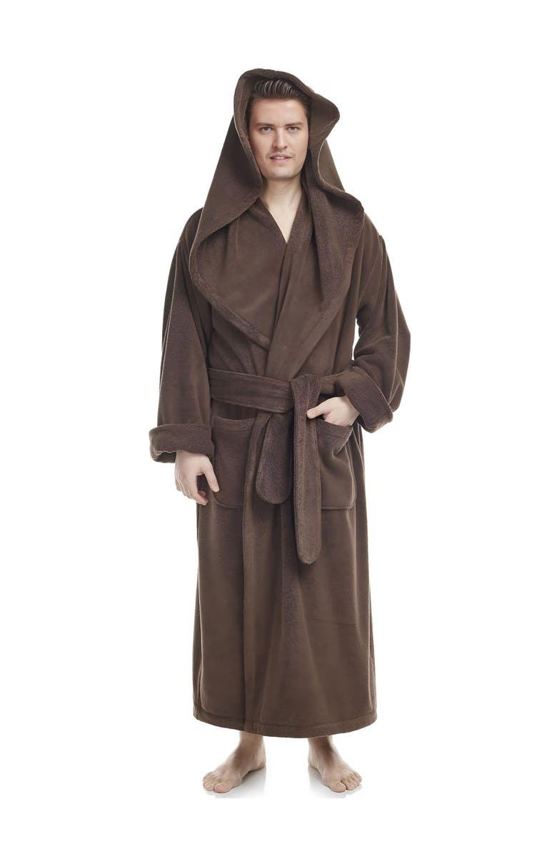 ARUS Men's Monk Style Full Length Long Terry Cotton Bathrobe, Main, color, Brown