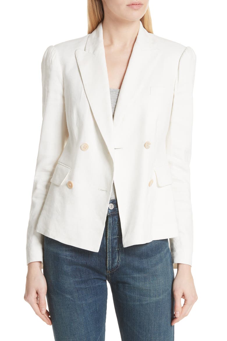 Stretch Linen Blend Blazer, Main, color, SNOW