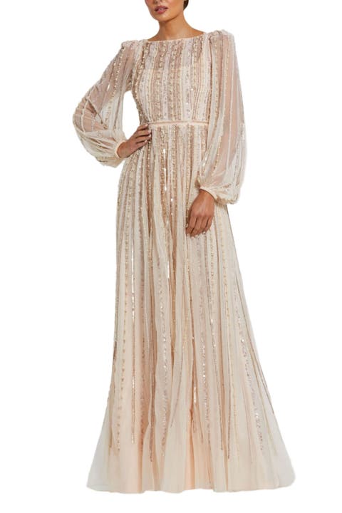 Women's Embellished Long Sleeve A-Line Evening Gown