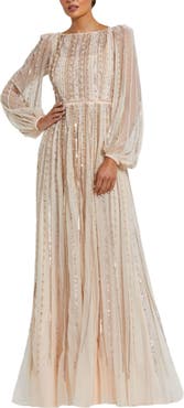 Mac Duggal Women's Embellished Long Sleeve A-line Evening Gown