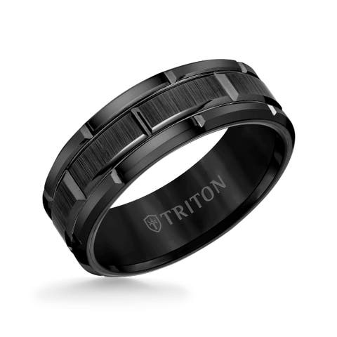 8MM Tungsten Carbide Ring with Brick Pattern Center and Flat Edge