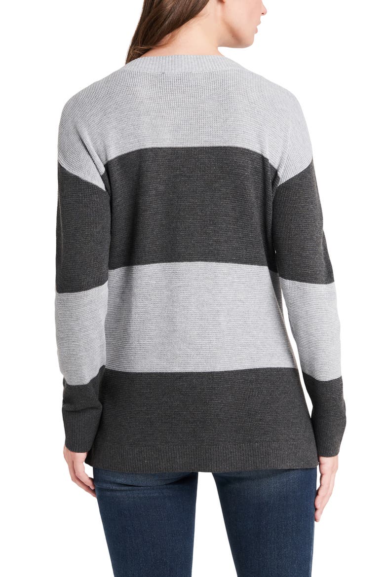 Button Shoulder Stripe Sweater, Alternate, color, MED HEATHER GREY