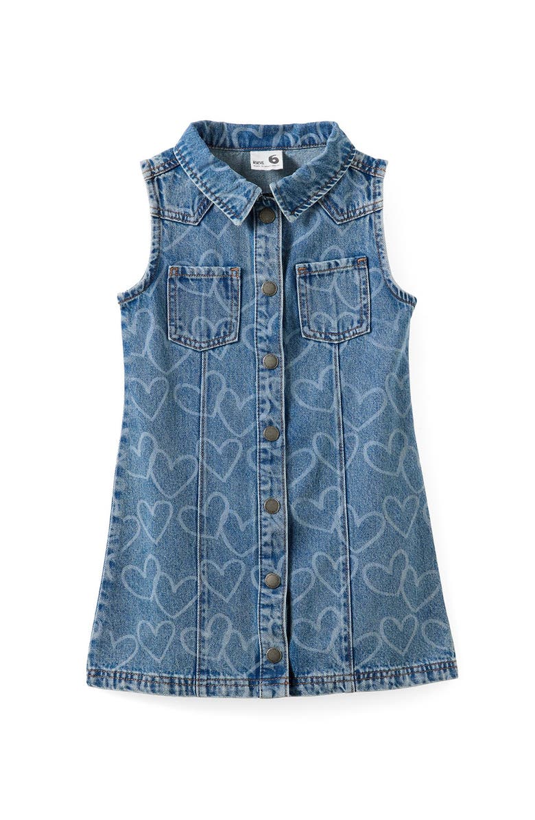Cotton On Kids Kid's Ella Denim Dress, Main, color, Blue Haven Mid Blue Heart