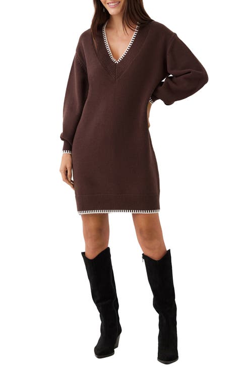 Varsity V-Neck Long Sleeve Sweater Minidress