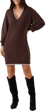 Karen Kane Varsity V-Neck Long Sleeve Sweater Minidress
