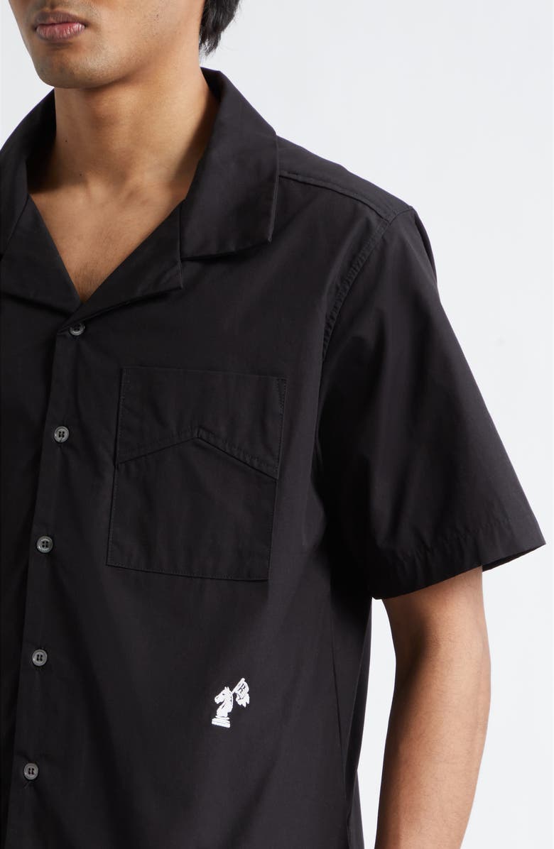 Rhude Logo Camp Shirt, Alternate, color, Black/ White