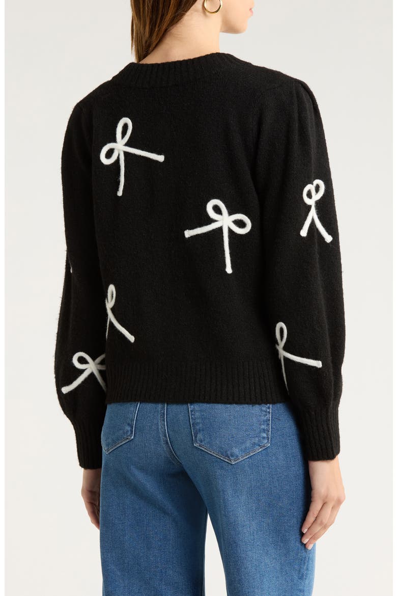 Francesca Intarsia Bow Cardigan, Alternate, color, BLACK IVORY