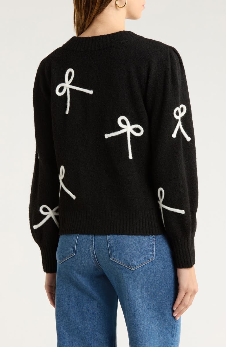Rails Francesca Intarsia Bow Cardigan, Alternate, color, Black Ivory
