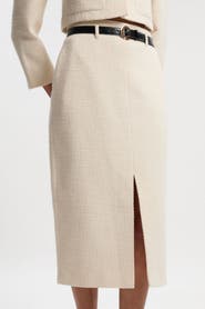 Karen Millen Petite Tweed Belted Pencil Skirt
