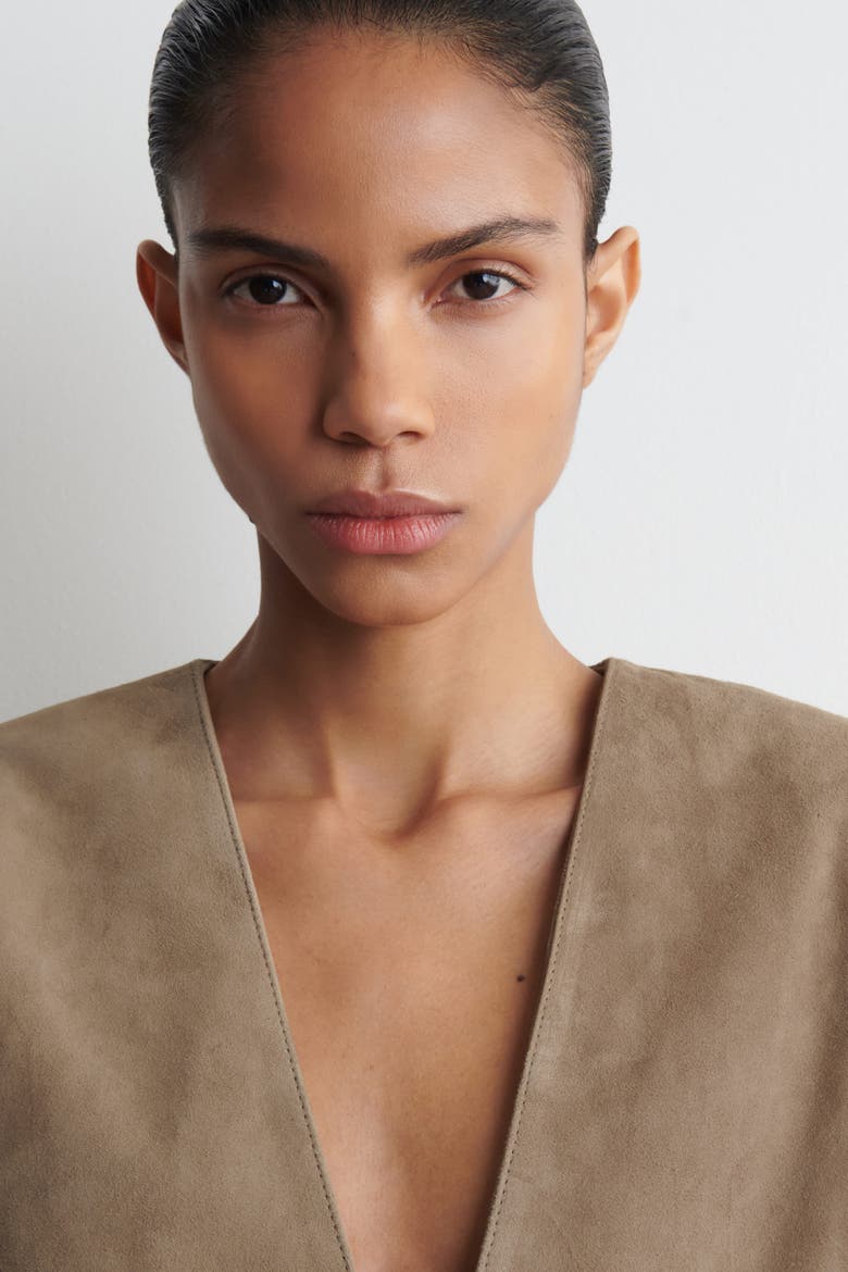 Collarless Suede Blazer, Alternate, color, BEIGE