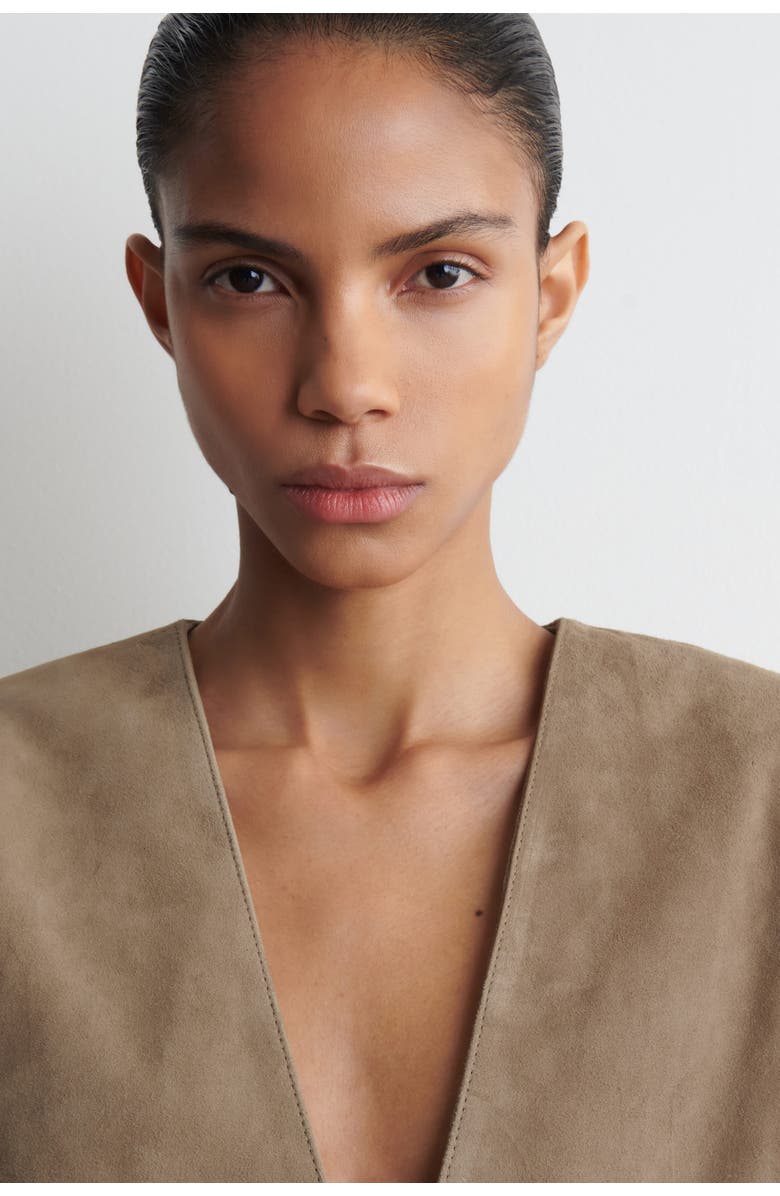 COS Collarless Suede Blazer, Alternate, color, Beige