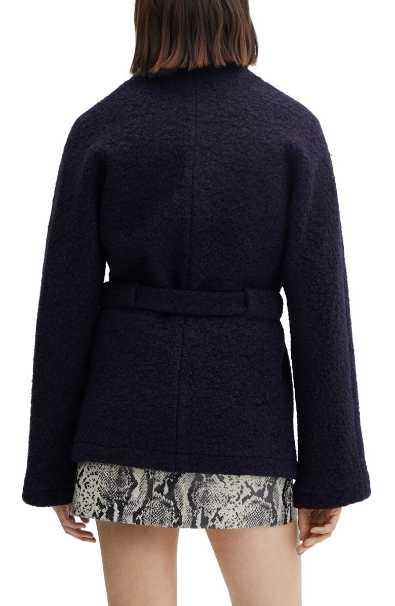 MANGO Tie Waist Coat, Alternate, color, Navy