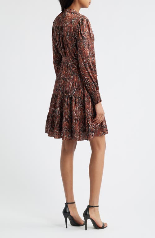 Julia Jordan Tiered Long Sleeve Tie Waist Button Front Satin Dress In Multi