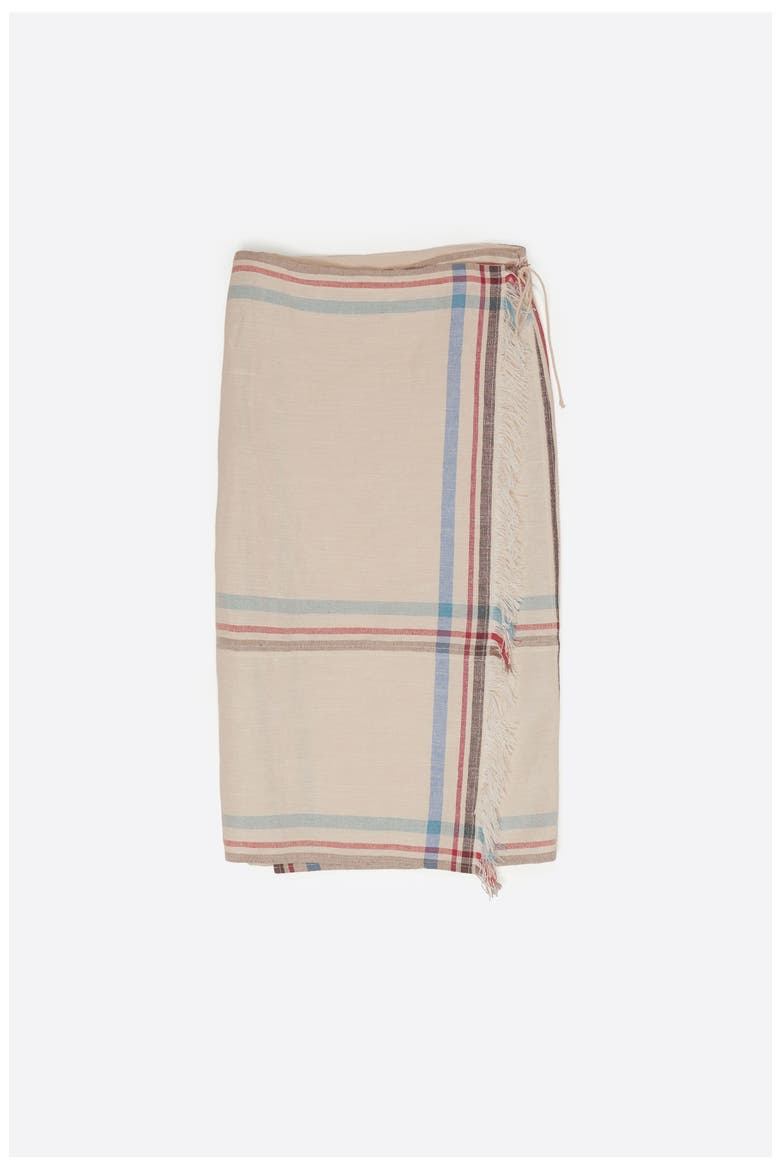 Linen Straight Striped Midi Wrap Skirt, Alternate, color, ECRU