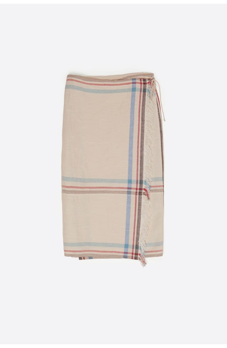 Bimba y Lola Linen Straight Striped Midi Wrap Skirt, Alternate, color, Ecru