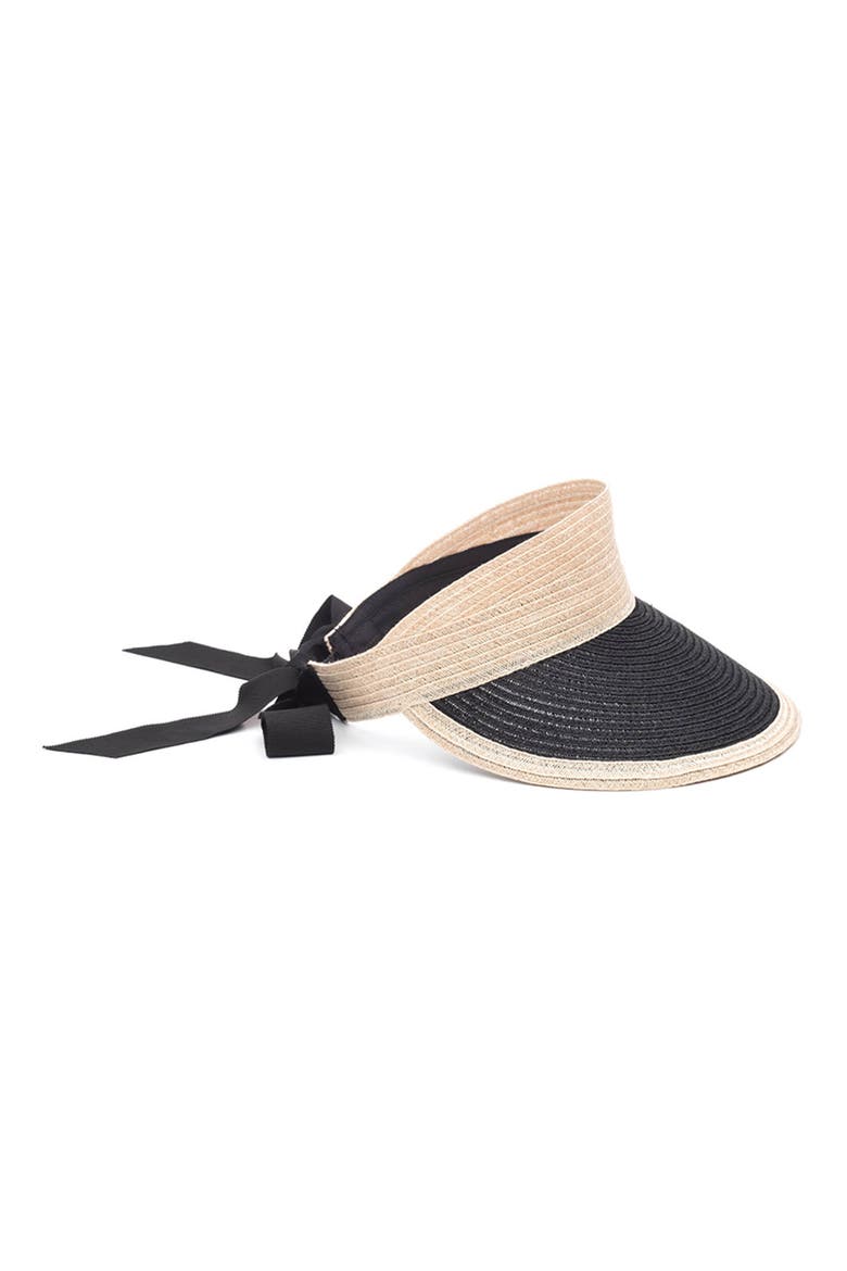 Ricky Packable Natural & Black Woven Straw Visor, Main, color, NATURAL/ BLACK