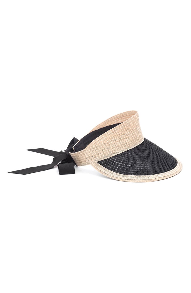 Eugenia Kim Ricky Packable Natural & Black Woven Straw Visor, Main, color, Natural/ Black