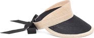 Eugenia Kim Ricky Packable Natural & Black Woven Straw Visor