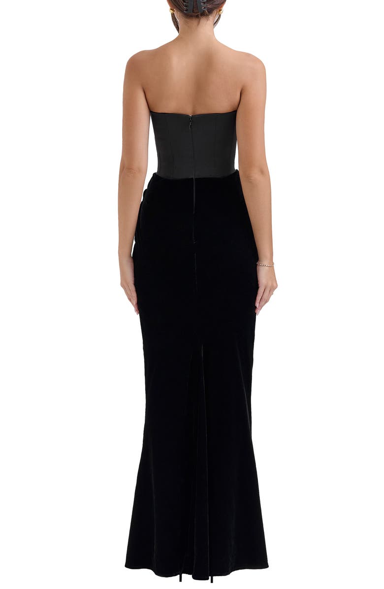 HOUSE OF CB Persephone Strapless Corset Satin & Velvet Mermaid Gown, Alternate, color, Black