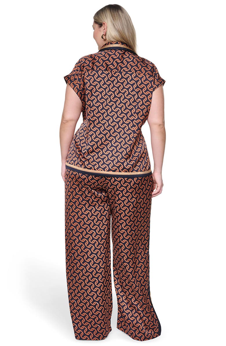 KARL LAGERFELD PARIS Tie Waist Satin Top, Alternate, color, Midnight Navy/ Sienna
