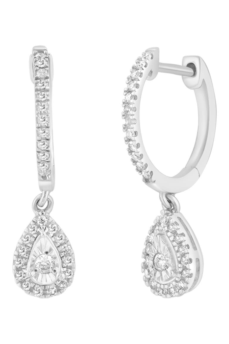 Sterling Silver Diamond Hoop Drop Earrings, Main, color, SILVER