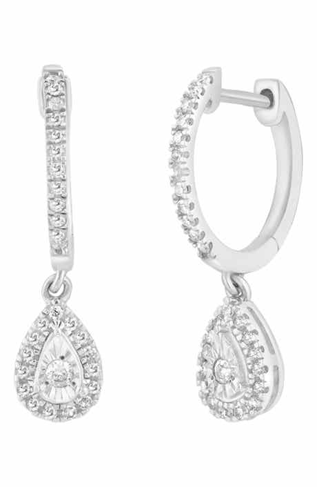 Sterling Silver Diamond Hoop Drop Earrings
