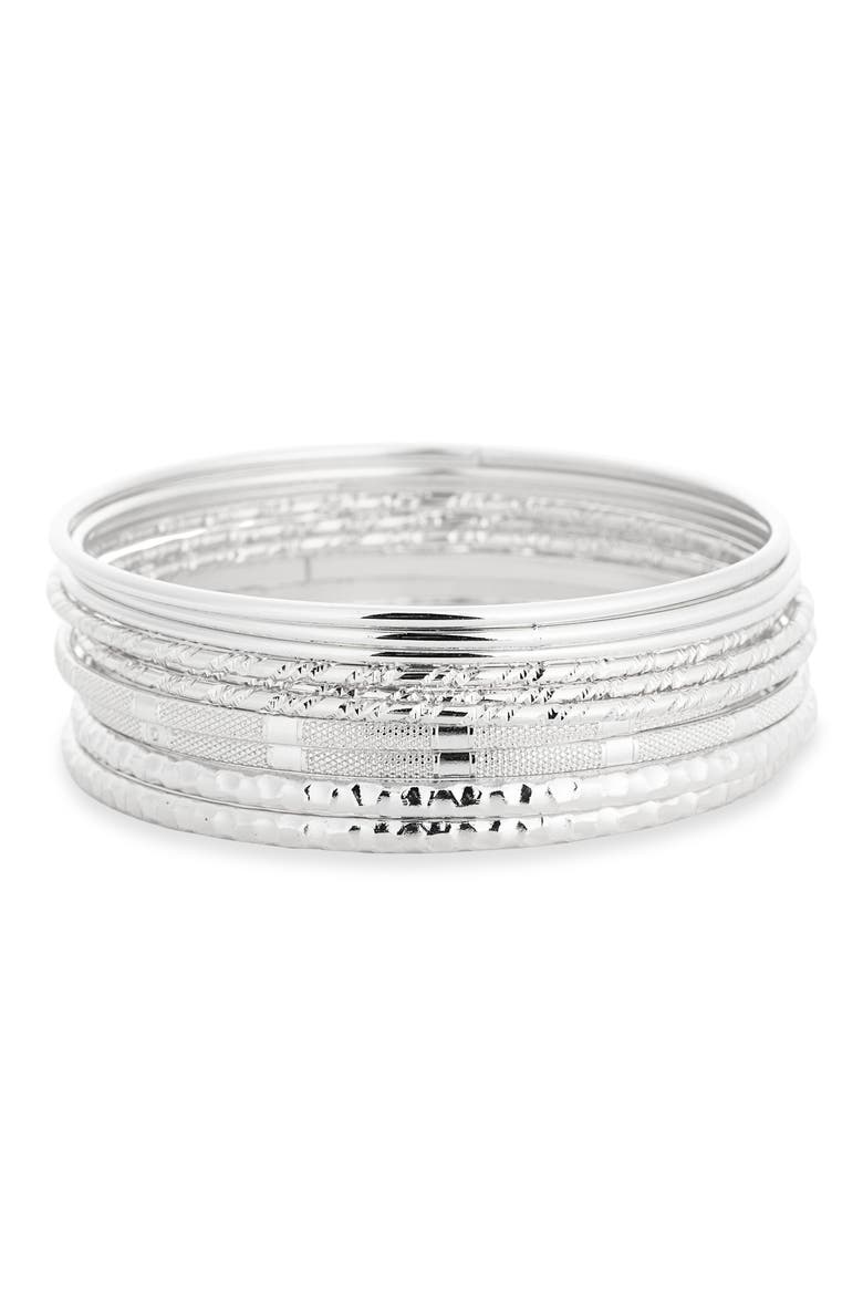 10-Piece Set Mixed Texture Bangle Bracelets, Main, color, SILVER