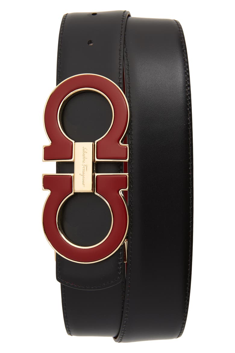 Reversible Leather Belt, Alternate, color, RED/ BLACK