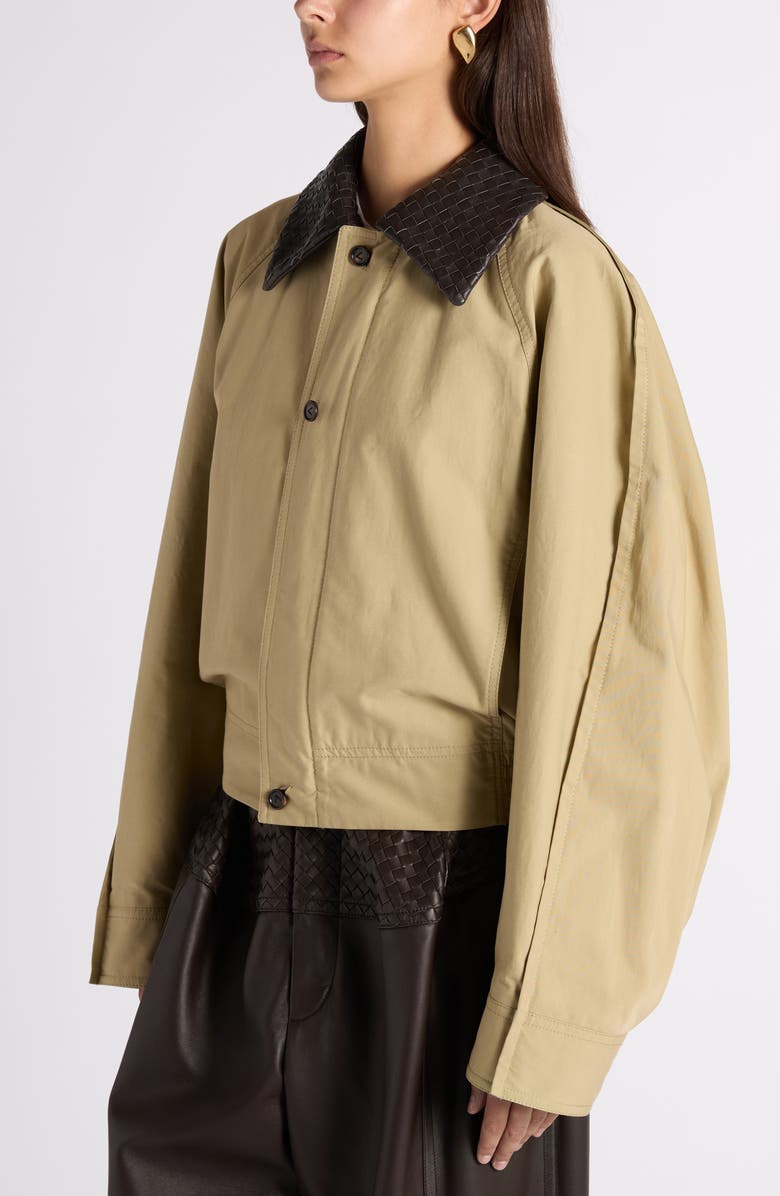Bottega Veneta Water Repellent Cotton Jacket with Intrecciato Collar, Alternate, color, Sahara