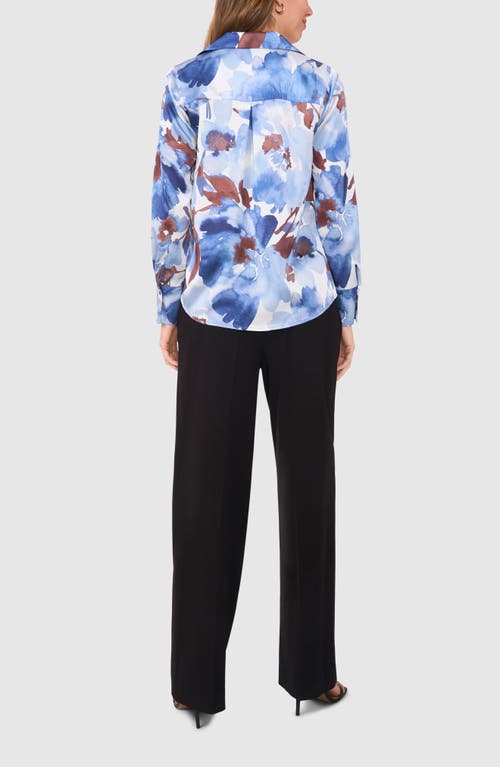 Halogenr Halogen(r) Floral Button-up Charmeuse Shirt In Blue Fog