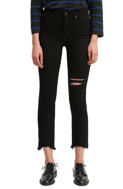 Levi's® Ripped High Rise Straight Leg Crop Raw Hem Jeans