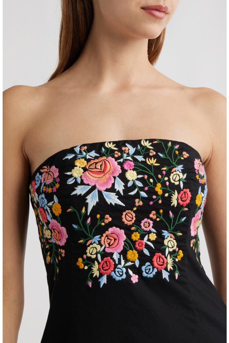 Alpha Embroidered Strapless Midi Dress, Alternate, color, BLACK