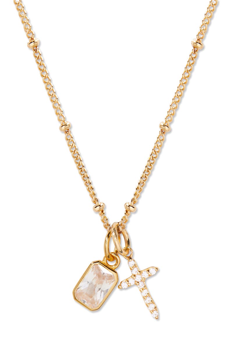 Josephine Cross & Birthstone Pendant Necklace, Main, color, GOLD APRIL