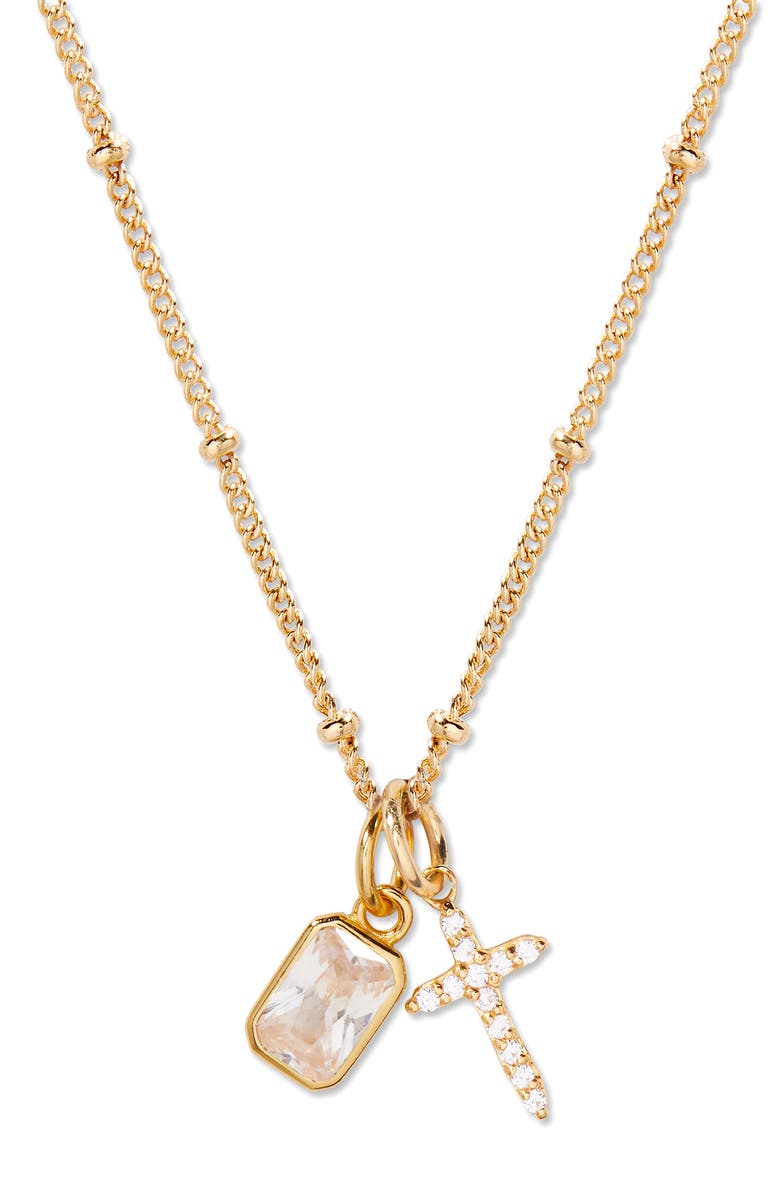 Brook and York Josephine Cross & Birthday Pendant Necklace, Main, color, Gold April