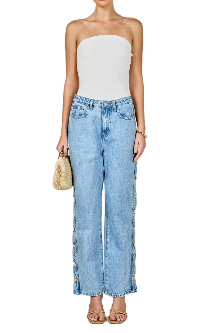 Side Buttoned Mid Waist Straight Leg Jeans, Alternate, color, DENIM