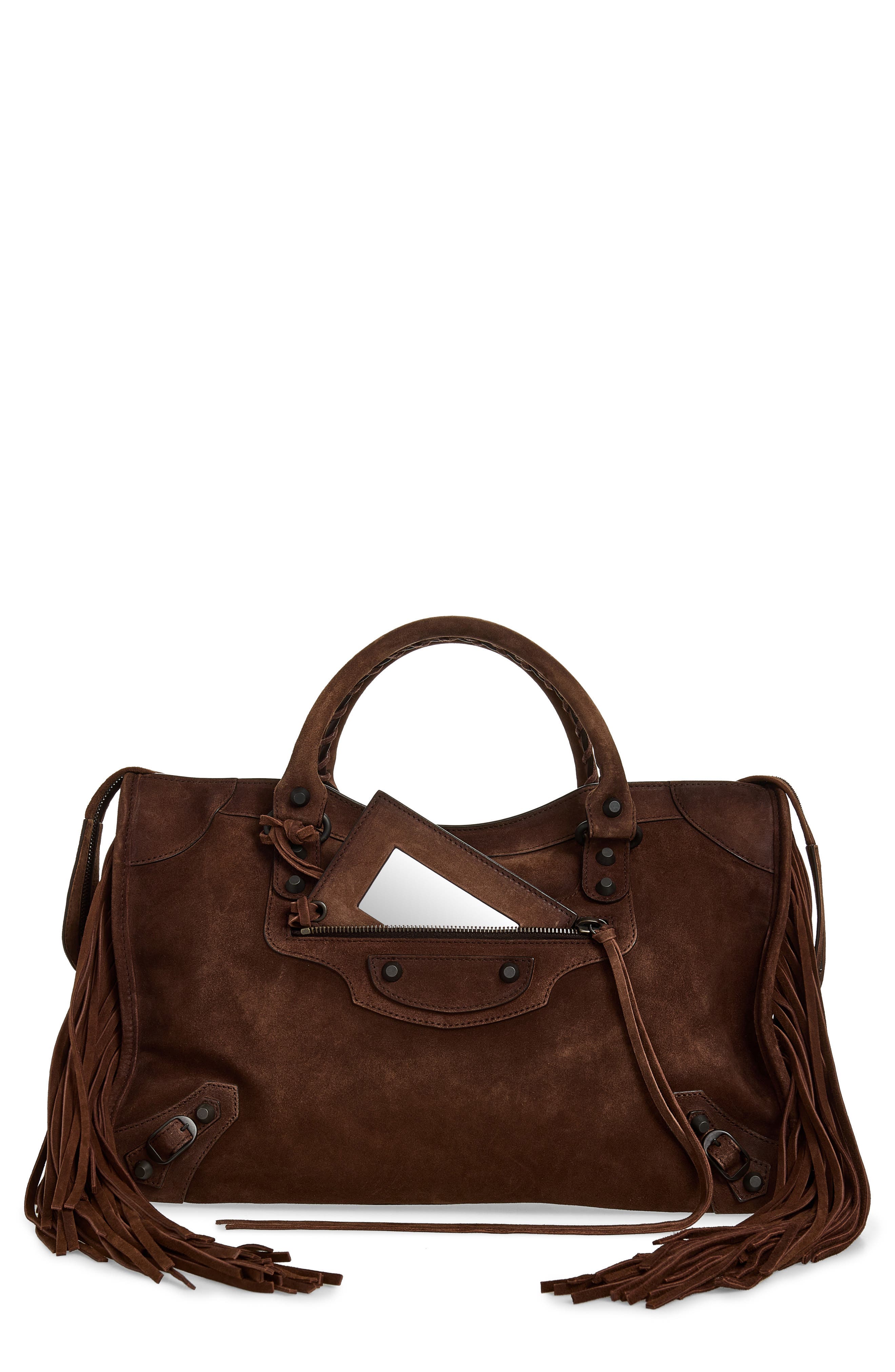 Medium Le City Suede Satchel, Main, color, LIGHT ESPRESSO