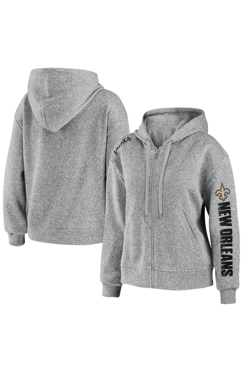 WEAR by Erin Andrews Women's WEAR by Erin Andrews Heathered Gray New Orleans Saints Full-Zip Hoodie, Alternate, color, Heather Gray